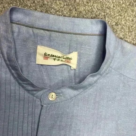 Tintoria Mattei 954 Men Shirt Blue Color Long Sleeves Pleated Panel Sz 40/15-3/4 - Picture 8 of 14